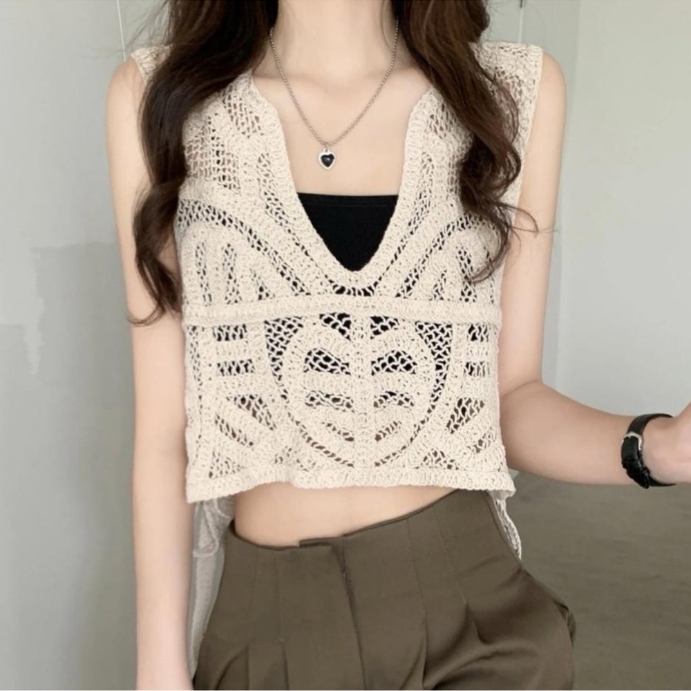 House of Harlow Crochet Crop Top Vest Ivory Boho Festival Side Tie One Size
